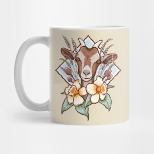 Cute Brown Goat Abstract Floral Design Mug